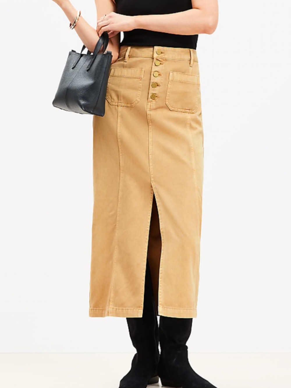 LOFT - Tan - Utility Pocket Midi Skirt